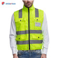 Benutzerdefinierte Reißverschluss Hallo Vis Arbeitsjacke Weste mit Kragen, ANSI Yellow High Visibility Reflektierende Sicherheitsweste mit Taschen